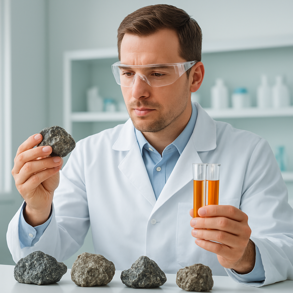 Químico analizando muestras de minerales en el laboratorio SGS Lab Chemical